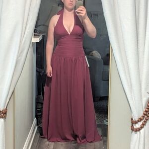 NWT Size 12 Wine Halter Drop Waist Maxi Dress - Women's Formal Gown